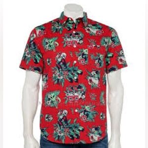 Men's Star Wars:The Mandalorian Grogu Retro Hawaiian Print Button Down Shirt NWT